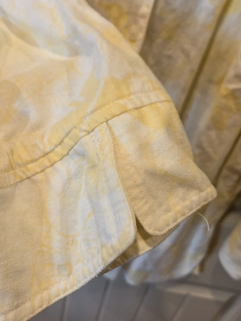 CJ Banks Plus Size 2X Yellow White Tropical Floral Linen Rayon Shirt Cottagecore